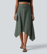 High Waisted Hanky Hem Stripe Flowy Midi Casual Skirt