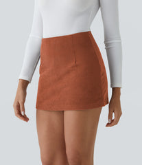 High Waisted 2-in-1 A Line Mini Corduroy Casual Skirt