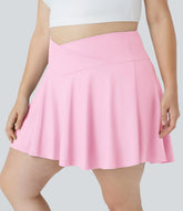 SoftlyZero™ Airy Comfy High Waisted Crossover 2-in-1 Pocket Plus Size Flare InstantCool Tennis Skirt-UPF50+
