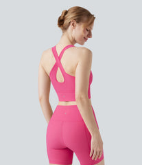 Land to Water Crisscross Back Built-in Bra Cropped Tankini Top Swimsuit