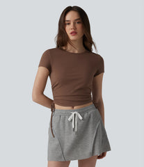 Halara Cotton Jersey Round Neck Drawstring Ruched Keyhole Back Casual T-Shirt