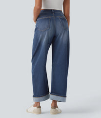 Halara Flex™ Mid Rise Barrel Leg Washed Casual Jeans with Pockets
