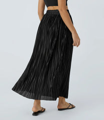 High Waisted Plisse Flowy Maxi Satin-Like Casual Skirt
