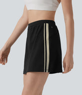 DayStretch High Waisted 2-in-1 Color Block Stripe Mini Tennis Skirt with Pockets