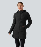 PuffFlex Hooded Longline Stretchy Casual Padded Jacket with Pockets
