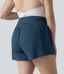 Plus Size Softlyzero™ Airy High Waisted Tummy Control 2-in-1 InstantCool Yoga Shorts 5'' with Pockets