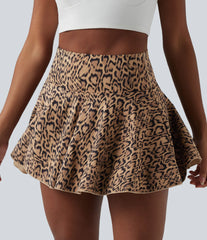 High Waisted 2-in-1 Leopard Print A-line Mini Tennis Skirt with Pockets