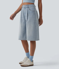 Halara Flex™ High Waisted Denim Casual Bermuda Shorts with Pockets