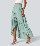 High Waisted High Low Ruffle Hem Flowy Maxi Skirt