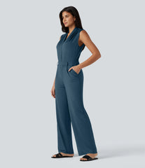 V Neck Sleeveless Work Jumpsuit with Pockets-Easy Peezy Edition