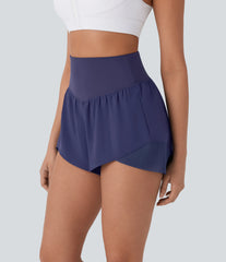 Breezeful™ High Waisted Pocket Crossover Hem Quick Dry Yoga Shorts
