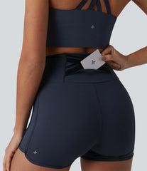 SoftlyZero™ Airy High Waisted Tummy Control Crossover Back Curved Hem InstantCool Yoga Skinny Shorts with Pocket
