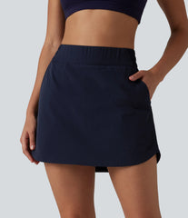 High Waisted Curved Hem 2-in-1 Mini Hiking Skirt with Pockets
