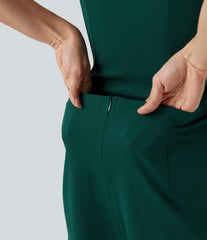 Wrap Split Hem Built-in Bra Casual Slip Baggy Jumpsuit with Pockets-Easy Peezy
