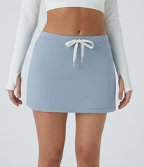 Mid Low Rise Drawstring Side Zip Pocket 2-in-1 Mini Casual Cotton Skirt