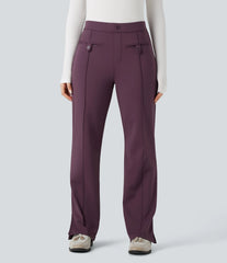 SoftlyZero™ Plush Thermal Mid Rise Split Hem Straight Leg Work Pants with Pockets