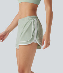 Low Rise Color Block Curved Hem 2-in-1 InstantCool Quick Dry Running Shorts with Pocket