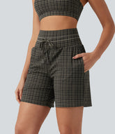 Halara UltraSculpt™ Plaid Ultra High-Waist Drawstring 2-in-1 Yoga Shorts 7" with Pockets