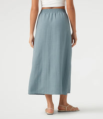 High Waisted Drawstring Maxi Linen-Feel Casual Skirt