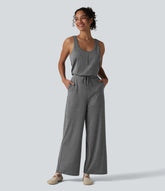 Halara UltraSculpt™ Heathered U-Neck Sleeveless Quick Dry Yoga Jumpsuit with Pockets-Easy Peezy