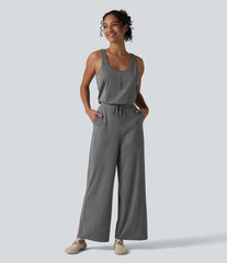 Halara UltraSculpt™ Heathered U-Neck Sleeveless Quick Dry Yoga Jumpsuit with Pockets-Easy Peezy