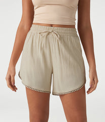Mid Rise Drawstring Contrast Fringe Curved Hem 2-in-1 Casual Shorts