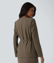 Long Sleeve Work Linen-Blend Blazer with Pockets