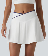 Mid Rise Color Block Crossover 2-in-1 Mini Tennis Skirt with Pockets