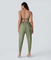 Double Straps Pocket Harem Casual Jumpsuit-Easy Peezy