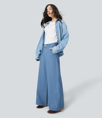 Halara Flex™ High Waisted Pockets Striped Washed Casual Baggy Wide Leg Jeans