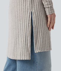 Ribbed Knit Long Sleeve Split Casual Coat