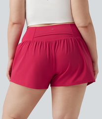 SoftlyZero™ Airy Crossover High Waisted 2-in-1 InstantCool Yoga Plus Size Shorts 3'' with Pockets
