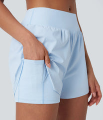 Mid Rise Contrast Mesh 2-in-1 Yoga Shorts with Pockets