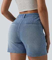Halara Flex™ High Waisted Washed Denim Casual Shorts 4'' with Pockets