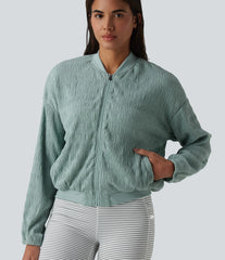 Long Sleeve Casual Bomber Jacket with Pockets