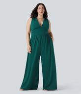 Plus Size V Neck Sleeveless Jumpsuit with Pockets-Easy Peezy Edition