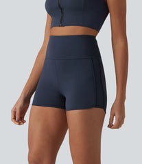 SoftlyZero™ Airy High Waisted Tummy Control Crossover Back Curved Hem InstantCool Yoga Skinny Shorts with Pocket
