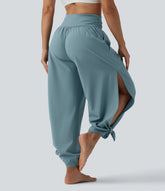 Breezeful™ High Waisted Ruched Split Quick Dry Resort Flowy Pants with Pockets