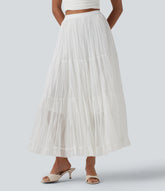 High Waisted Contrast Mesh Maxi Skirt