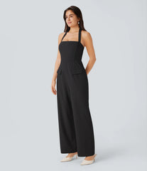 Halter Adjustable G-hook Flap Pockets Jumpsuit