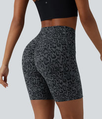Halara UltraSculpt™ Leopard Print High Waisted Scrunch Butt Lifting Tummy Control Training Biker Shorts 7'' with Pockets
