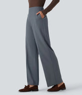 High Waisted Zipper Straight Leg Work Pants with Pockets