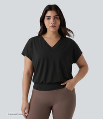 Plus Size V Neck Short Sleeve Oversized Cool Touch Quick Dry Yoga Sports Top