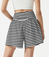 High Waisted 2-in-1 Stripe Waffle Casual Shorts 5'' with Pockets