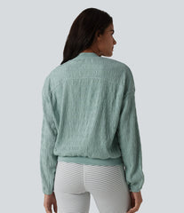Long Sleeve Casual Bomber Jacket with Pockets