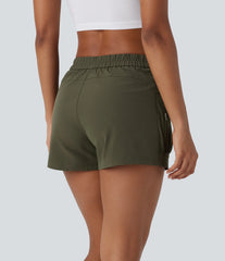 Mid Rise Adjustable Waistband Pocket Casual Shorts