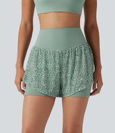 High-waisted Leopard Print 2-in-1 Running Baggy Shorts with Pockets
