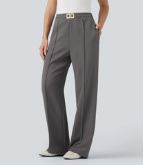 High Waisted Straight Leg Work Pants with Pockets