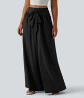 Breezeful™ High Waisted Shirred Tie Front Flowy Quick Dry Baggy Pants with Pockets