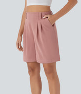 High Waisted Pocket Waffle Casual Bermuda Shorts
